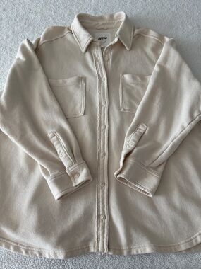 aerie Cream Oversized Button-Up Shirt Jacket